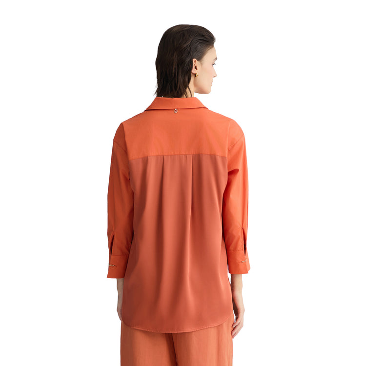Camicia Donna in popeline di cotone Arancione modella retro