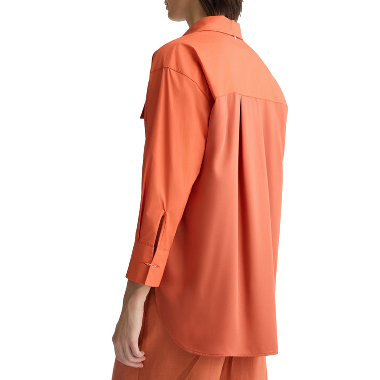 Camicia Donna in popeline di cotone Arancione modella retro