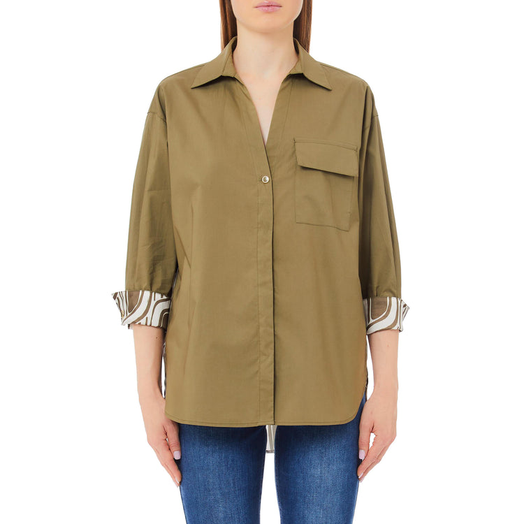 Camicia Donna in popeline di cotone Verde modella frontale