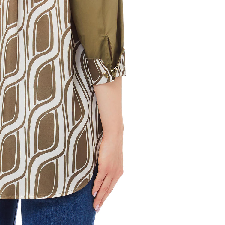 Camicia Donna in popeline di cotone Verde dettaglio polsino