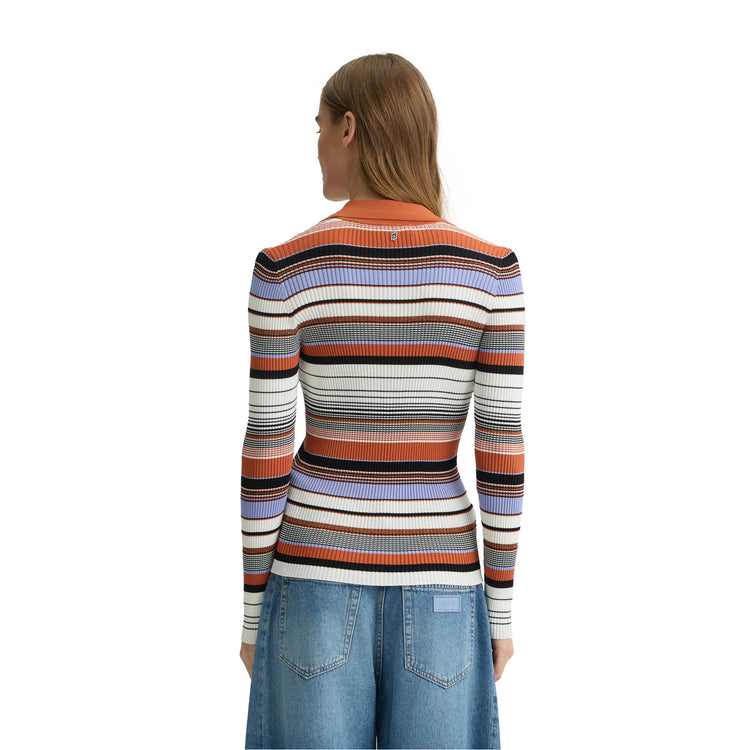 Cardigan Donna in maglia a righe modella retro