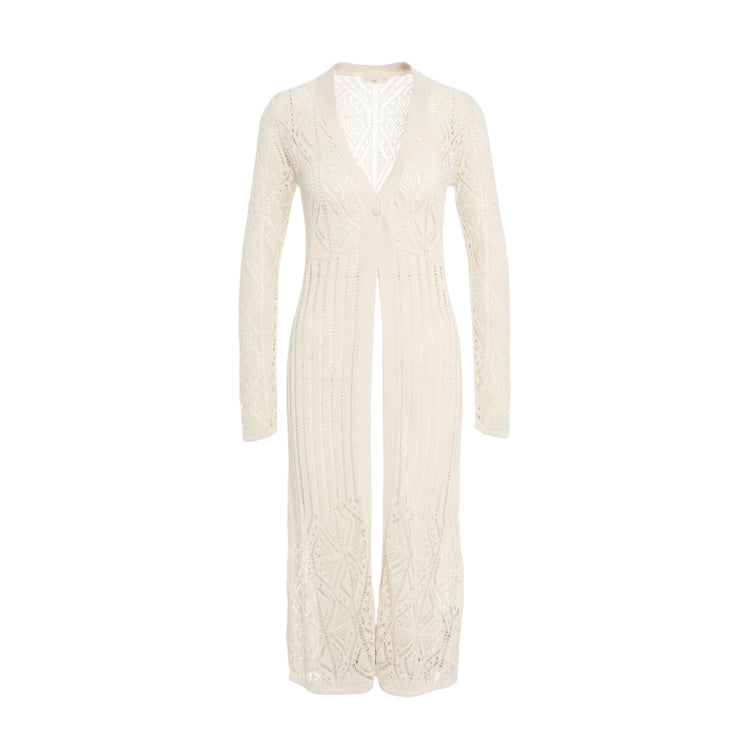 Cardigan lungo traforato da Donna in bianco