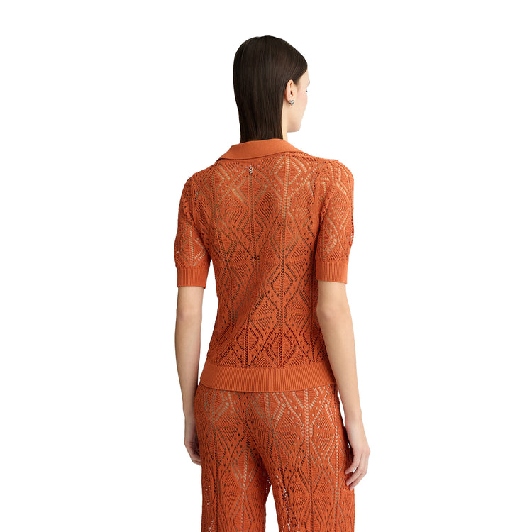 Maglia Donna in misto cotone crochet arancione modella retro