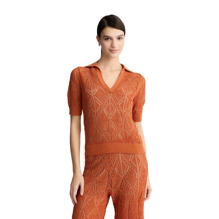 Maglia Donna in misto cotone crochet arancione modella frontale