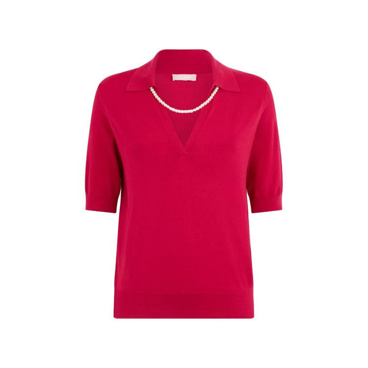 Maglia Donna Fucsia con collana di perle