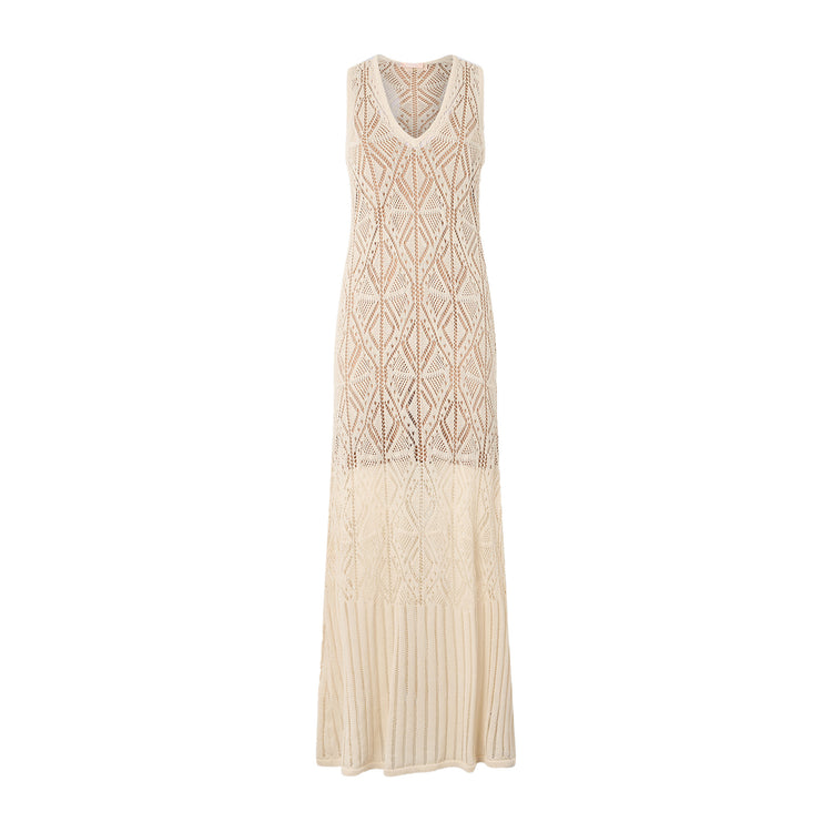 Abito Donna in maglia crochet lungo Beige