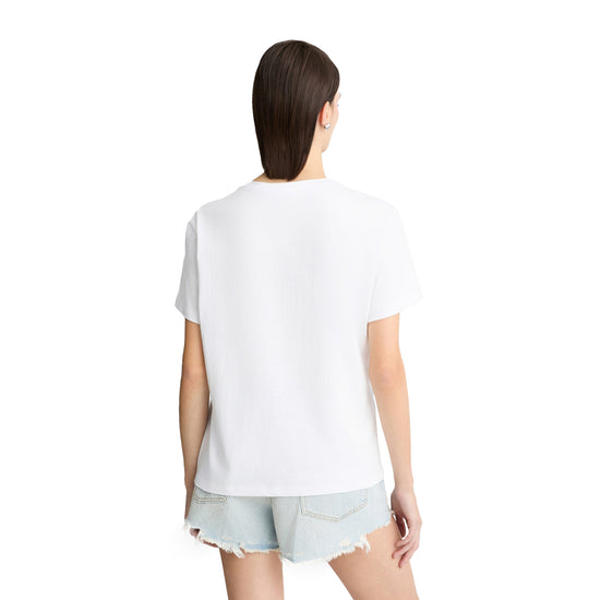 T-shirt Donna in cotone Bianco con stampa giraffa modella retro
