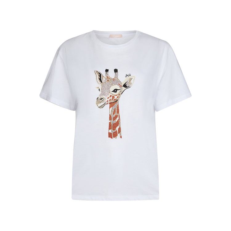 T-shirt Donna in cotone Bianco con stampa giraffa