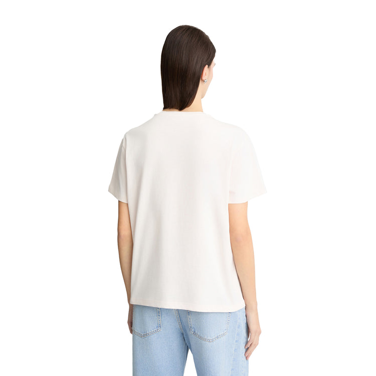 T-shirt Donna in cotone con stampa e strass Bianco modella retro