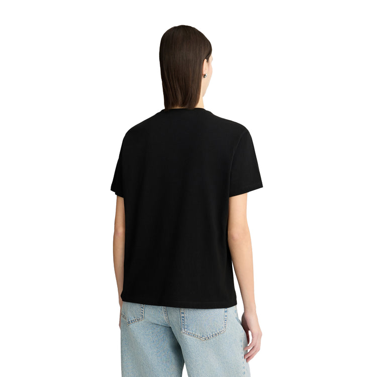 T-shirt Donna in cotone con paillettes e strass Nero modella retro