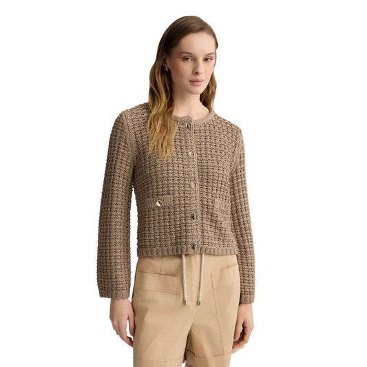 Giacca bouclé Donna con bottoni beige modella frontale