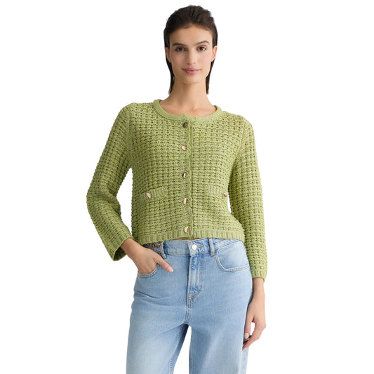 Giacca bouclé Donna con bottoni verde modella frontale
