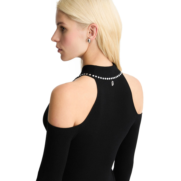 Maglia Donna con borchie su colletto Nero dettaglio retro