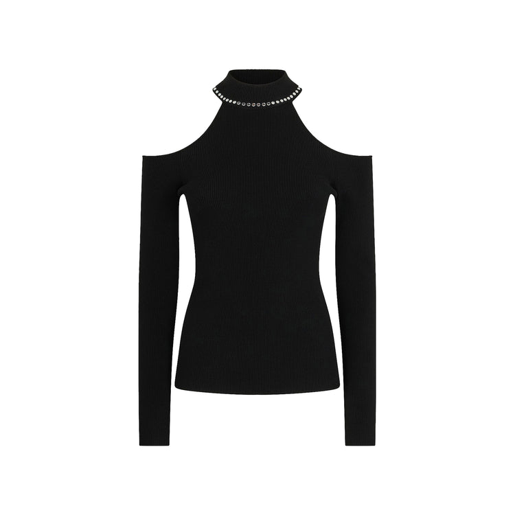 Maglia Donna con borchie su colletto Nero