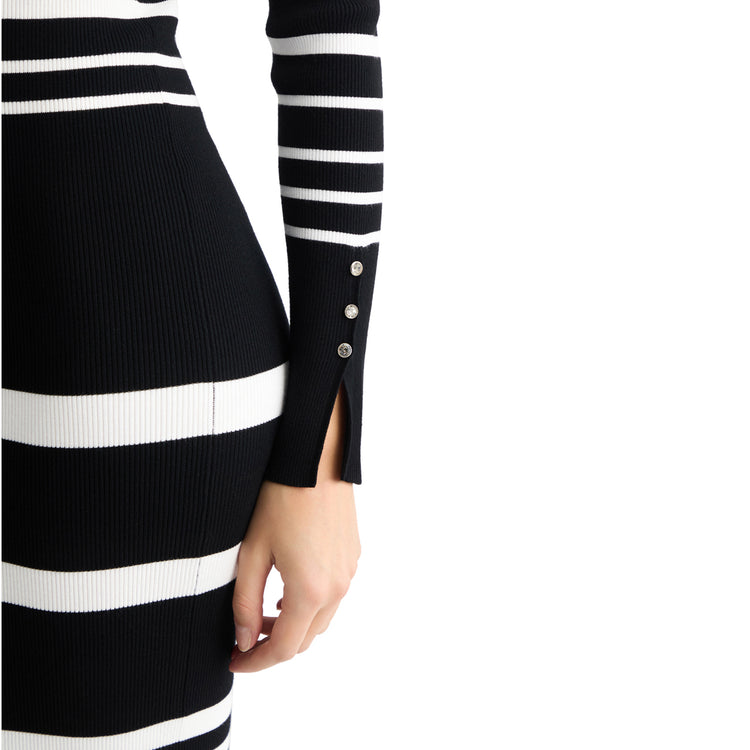 Abito Donna in maglia a righe bianco/nero dettaglio