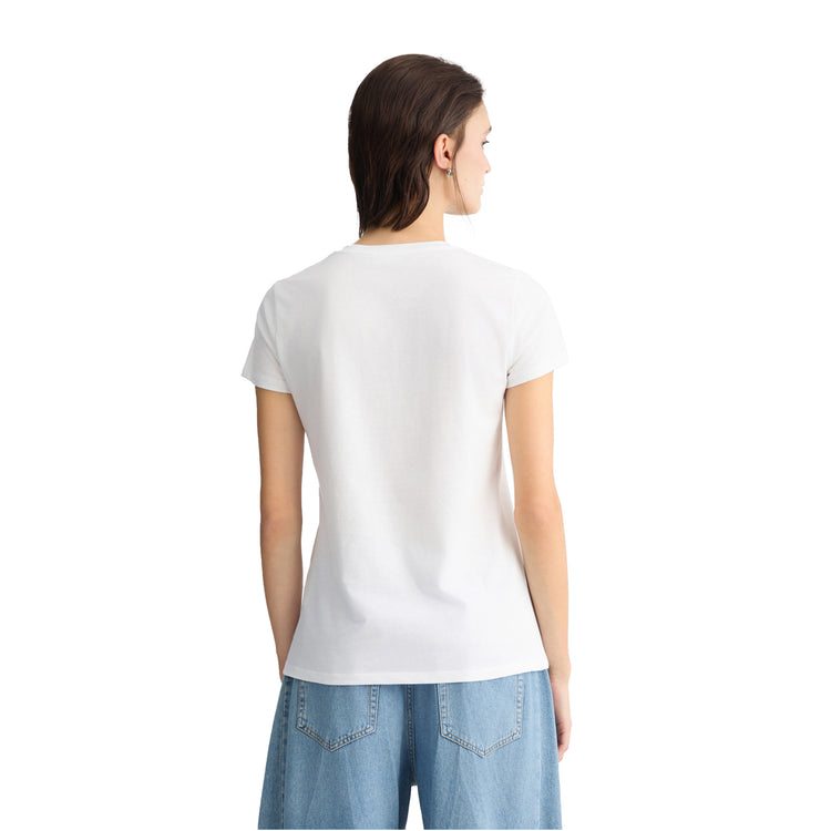 T-shirt in cotone bianco con stampa Miami modella retro