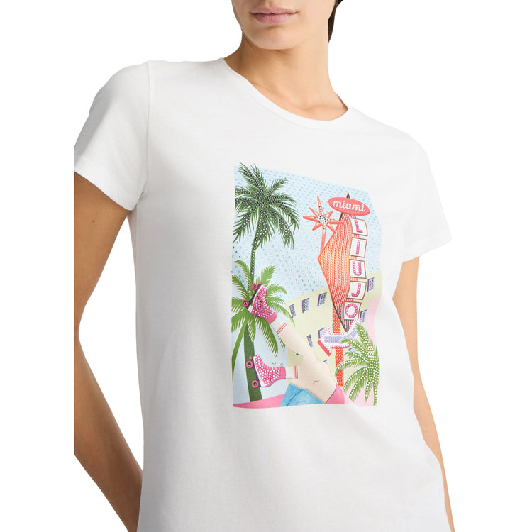 T-shirt in cotone bianco con stampa Miami dettaglio