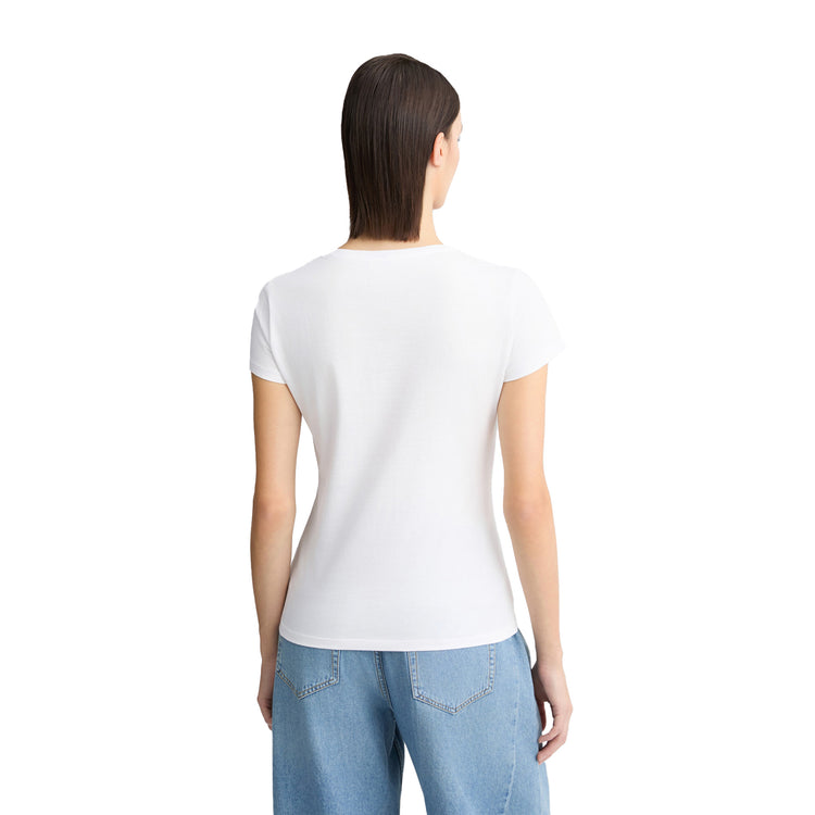 T-shirt in cotone bianco con stampa New York modella retro