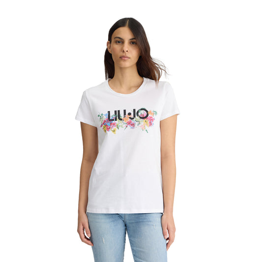 T-shirt Donna con logo e stampa floreale modella frontale