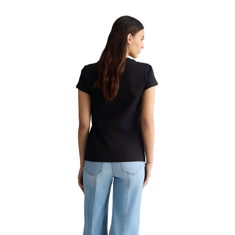 T-shirt Donna nera con stampa animalier modella retro