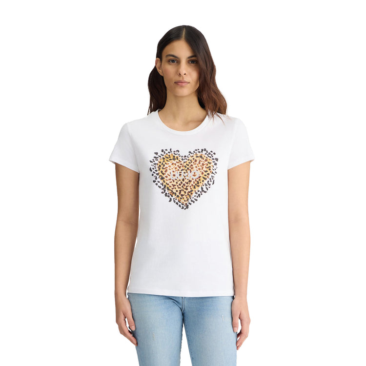 T-shirt Donna Bianca con cuore animalier modella frontale