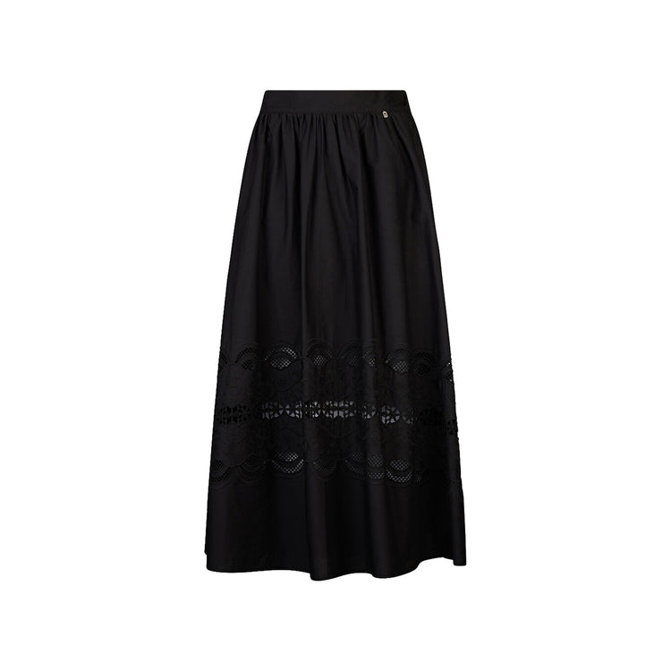 Gonna lunga da donna in cotone nero con ricami