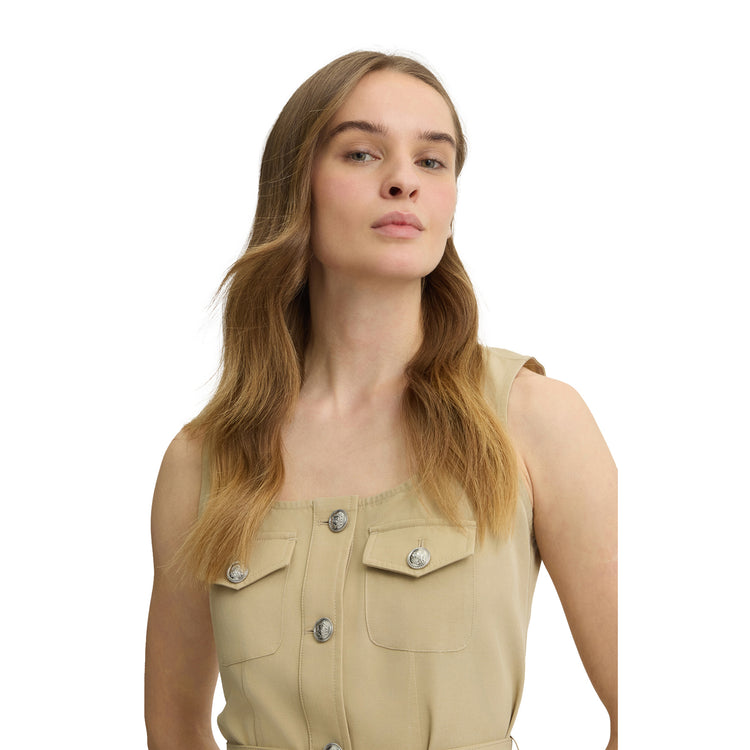 Abito corto Donna in misto cotone Beige modella frontale ravvicinata