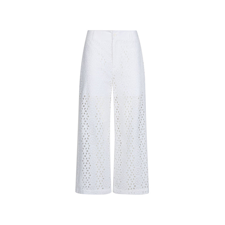 Pantaloni Donna cropped con ricami bianco