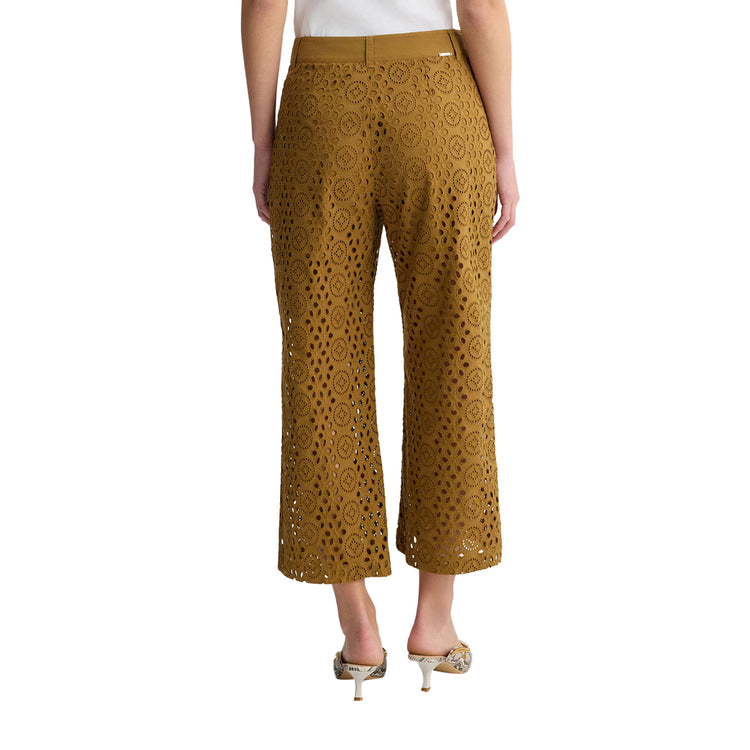 Pantaloni Donna cropped con ricami marrone modella retro