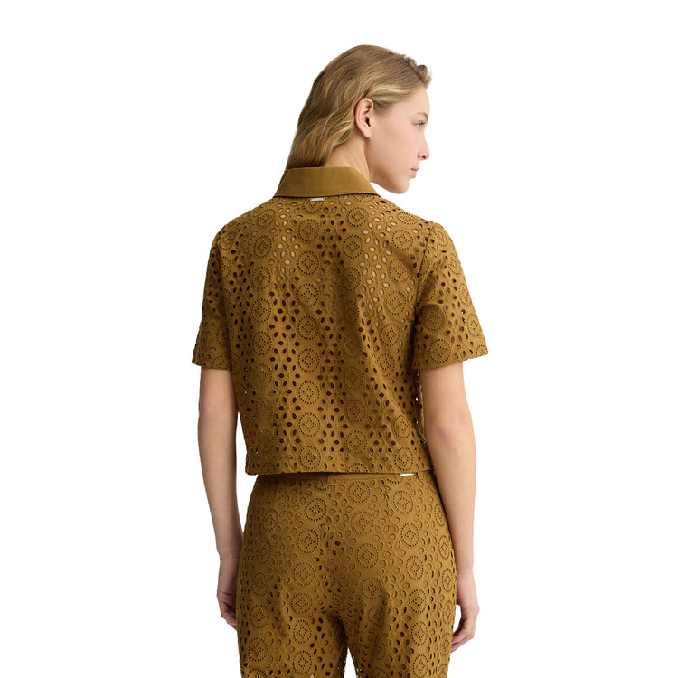 Camicia Donna cropped con ricami marrone modella retro