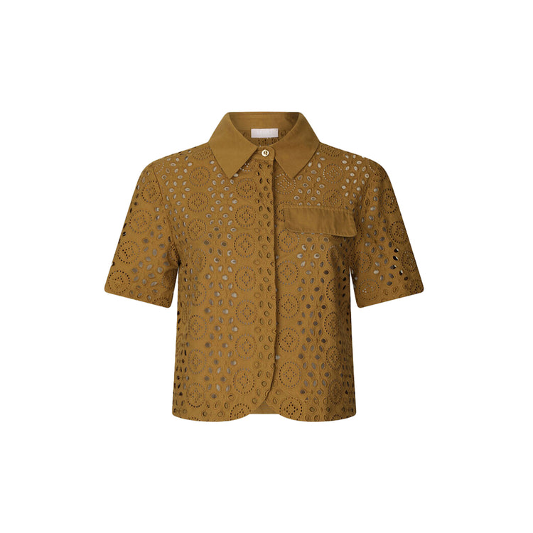 Camicia Donna cropped con ricami marrone