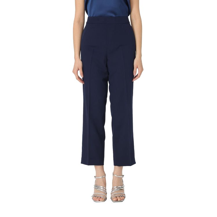 Pantaloni Donna cropped in viscosa stretch Blu modella frontale