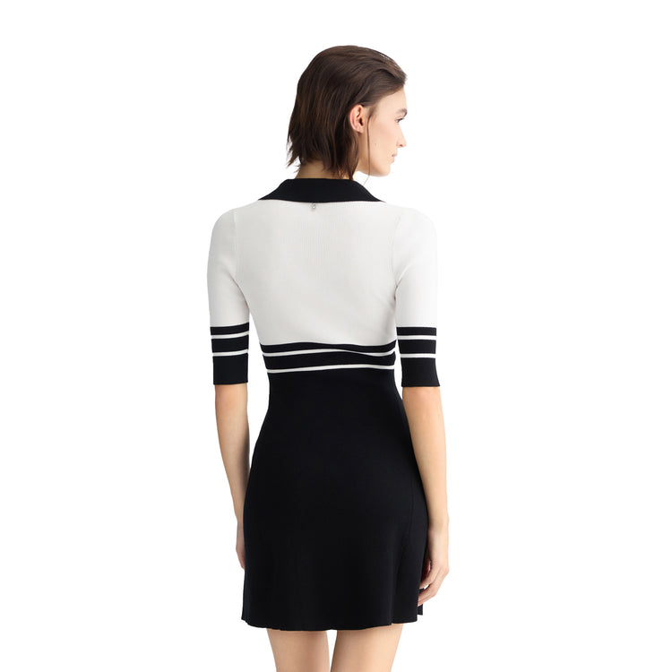 Abito corto Donna in maglia a coste Bianco/Nero modella retro