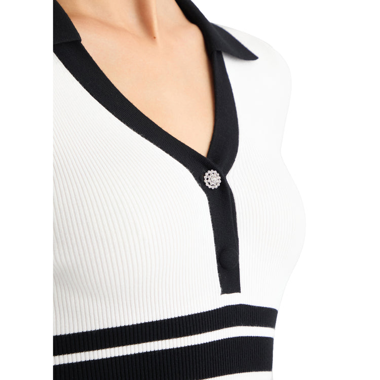 Abito corto Donna in maglia a coste Bianco/Nero dettaglio