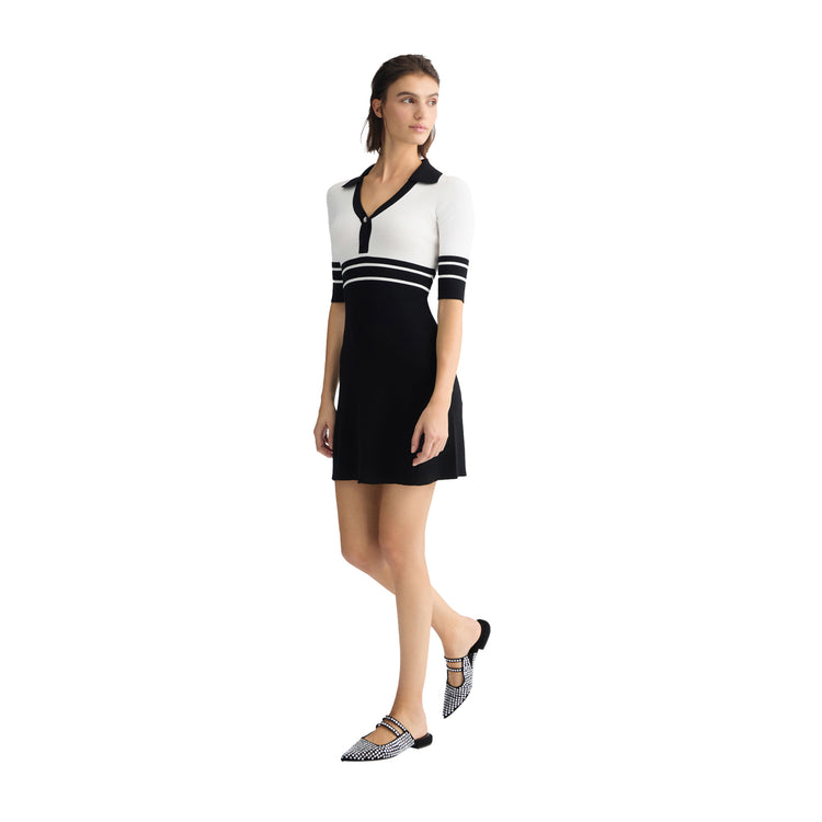 Abito corto Donna in maglia a coste Bianco/Nero modella frontale intera
