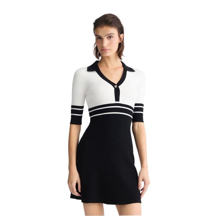 Abito corto Donna in maglia a coste Bianco/Nero modella frontale