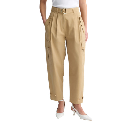 Pantaloni Donna cropped cargo Beige modella frontale