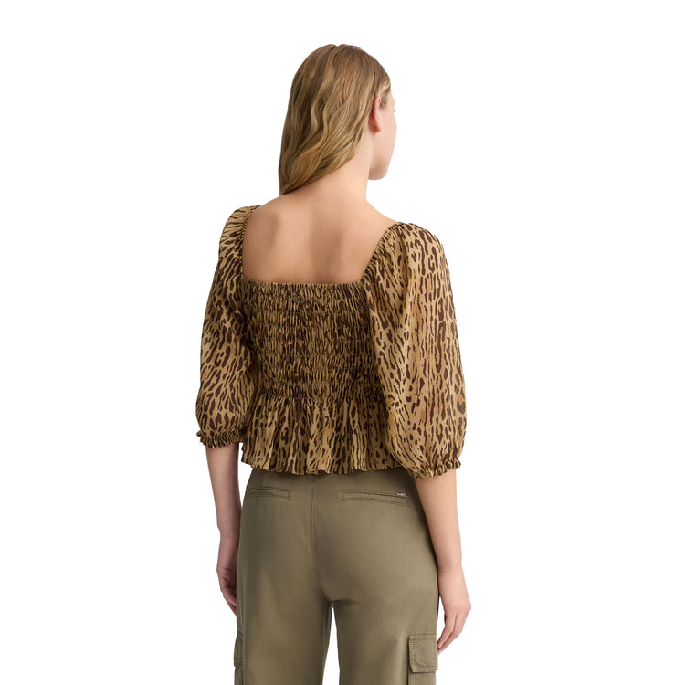 Top Donna con stampa animalier all over modella retro