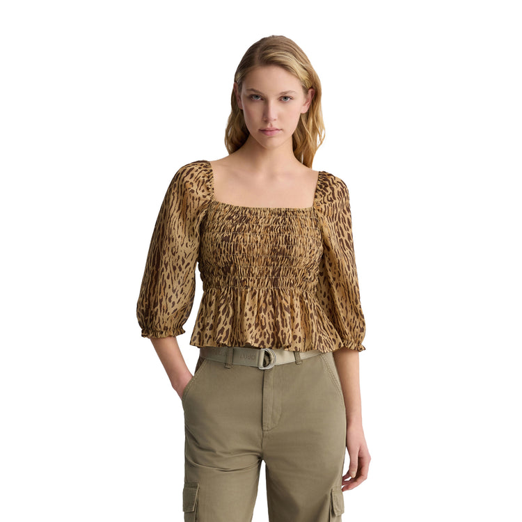 Top Donna con stampa animalier all over modella frontale