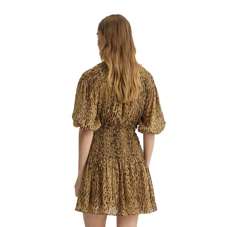 Abito corto animalier da Donna con elastico in vita modella retro