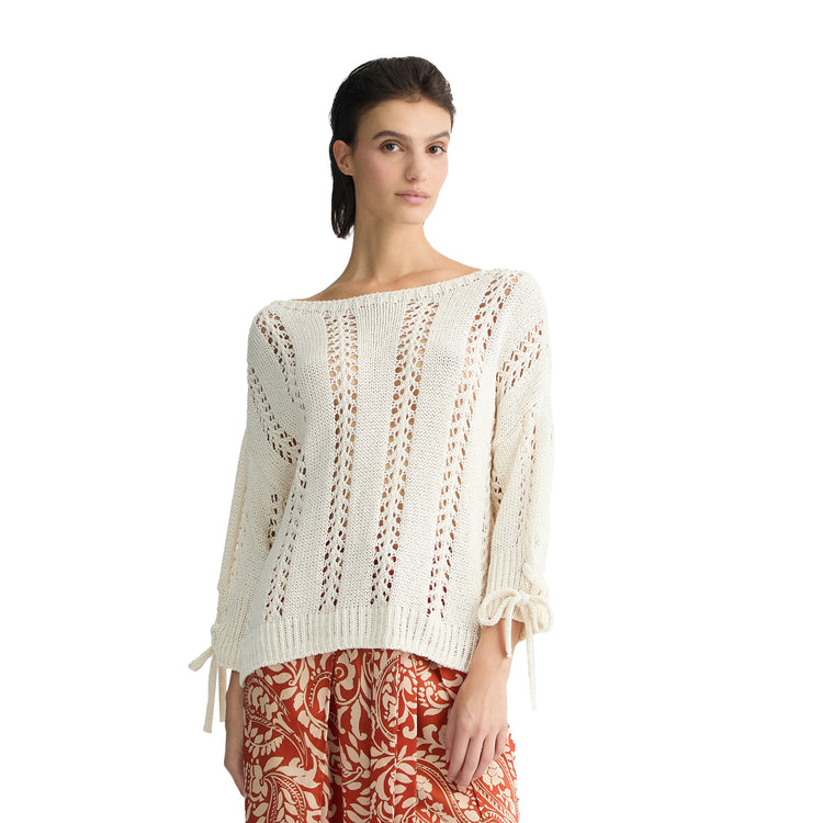 Maglia donna effetto see-through Bianco modella frontale