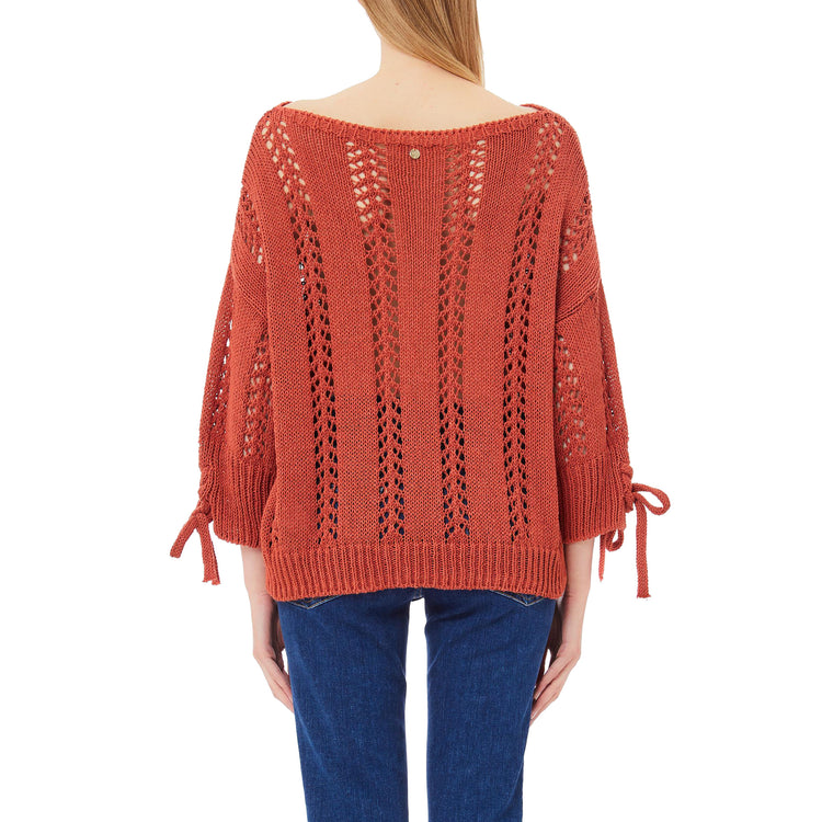Maglia donna effetto see-through Rosso modella retro