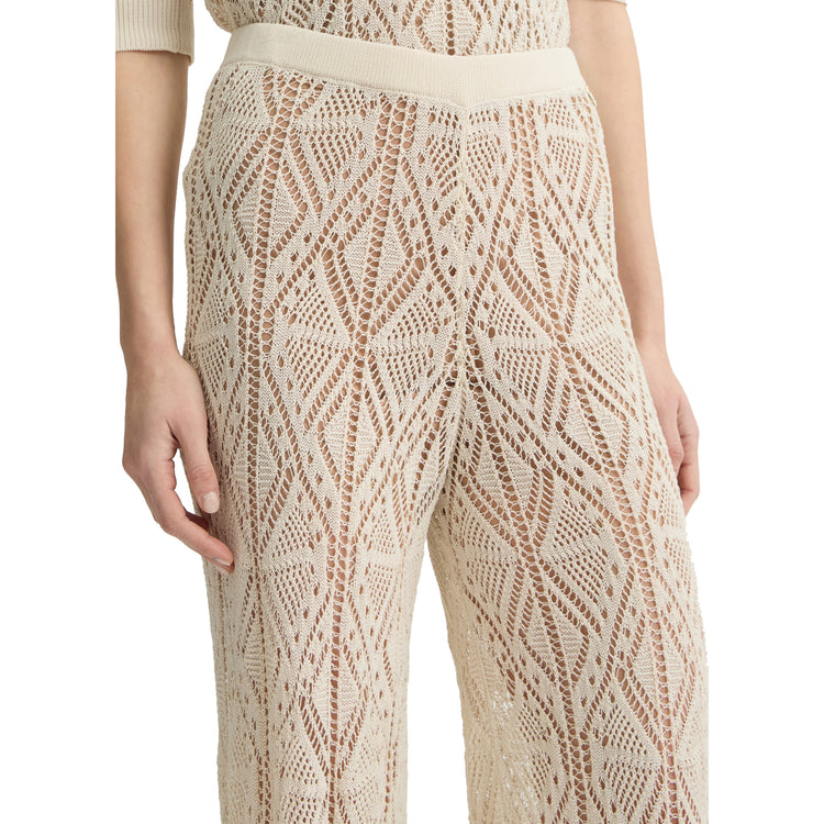 Pantaloni Donna in maglia crochet beige dettaglio