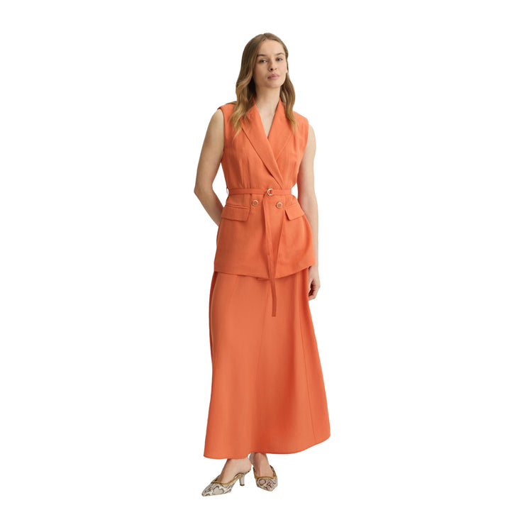 Gonna lunga Donna in misto lino arancione modella intera frontale