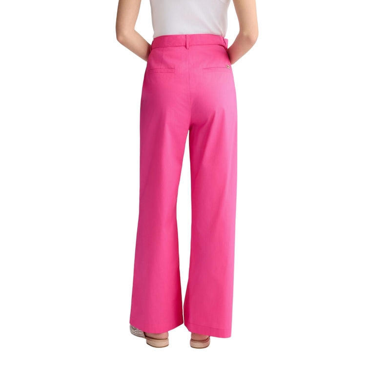 Pantaloni a palazzo da donna in popeline fucsia modella retro