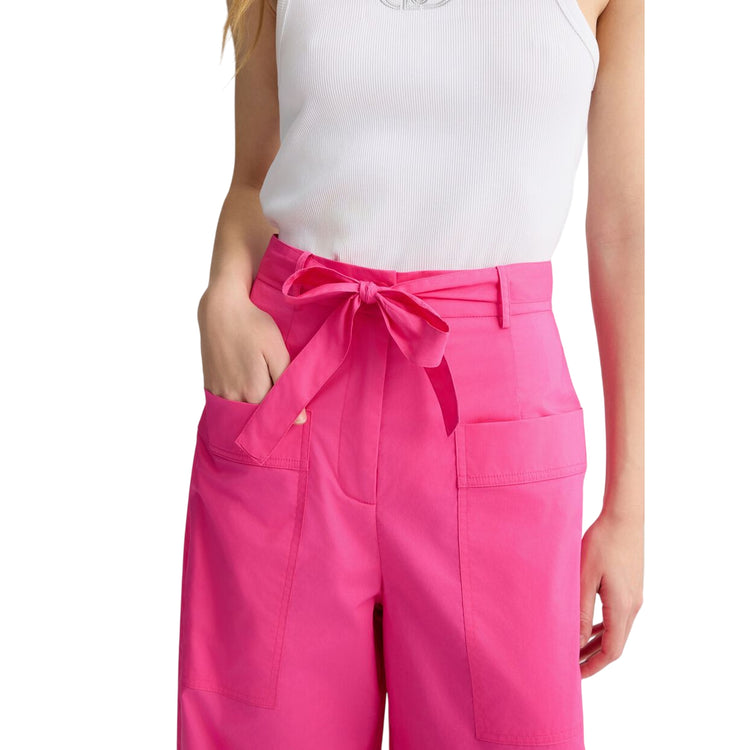 Pantaloni a palazzo da donna in popeline fucsia dettaglio frontale