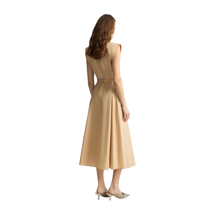 Abito lungo Donna chemisier in popeline Beige modella retro