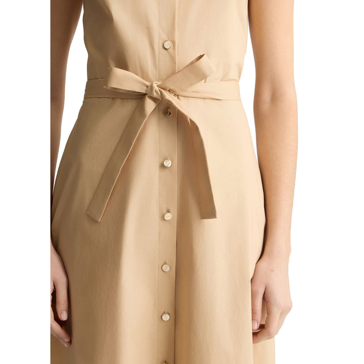 Abito lungo Donna chemisier in popeline Beige dettaglio