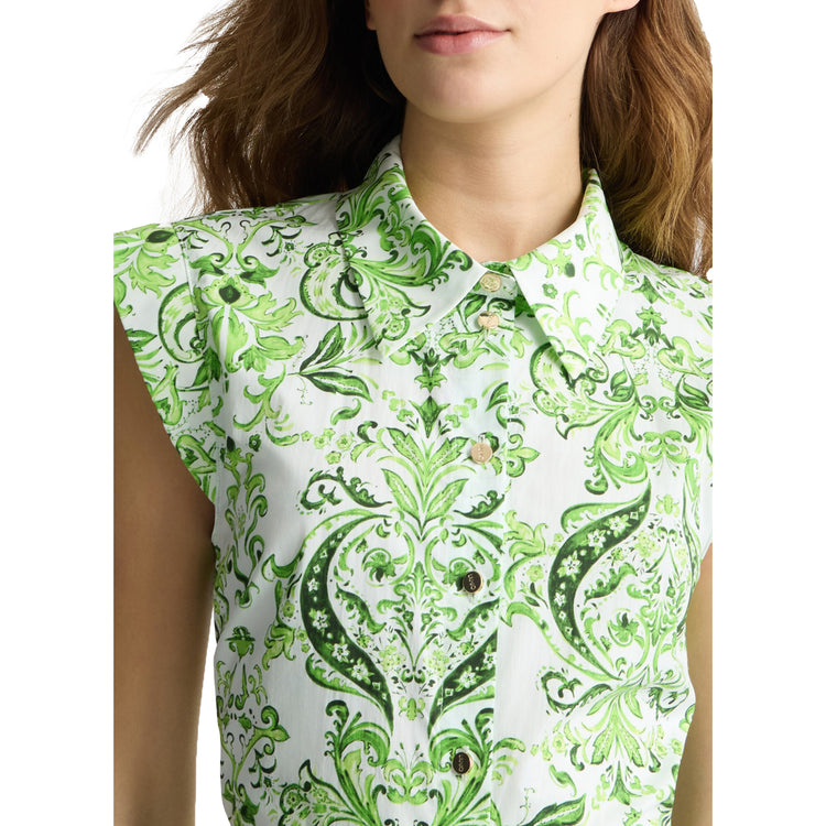 Abito lungo Donna chemisier stampa floreale Verde dettaglio frontale ravvicinato