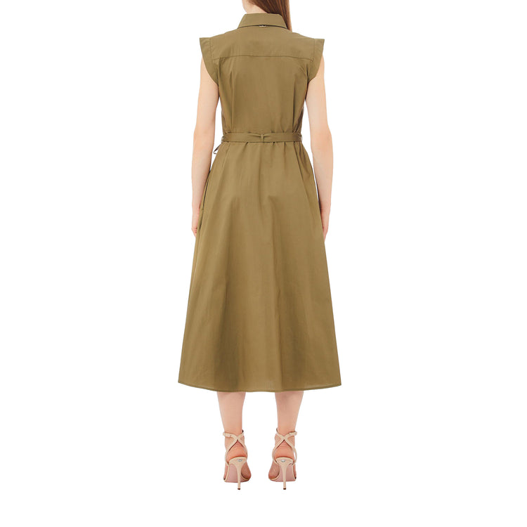 Abito lungo Donna chemisier in popeline Verde oliva modella retro